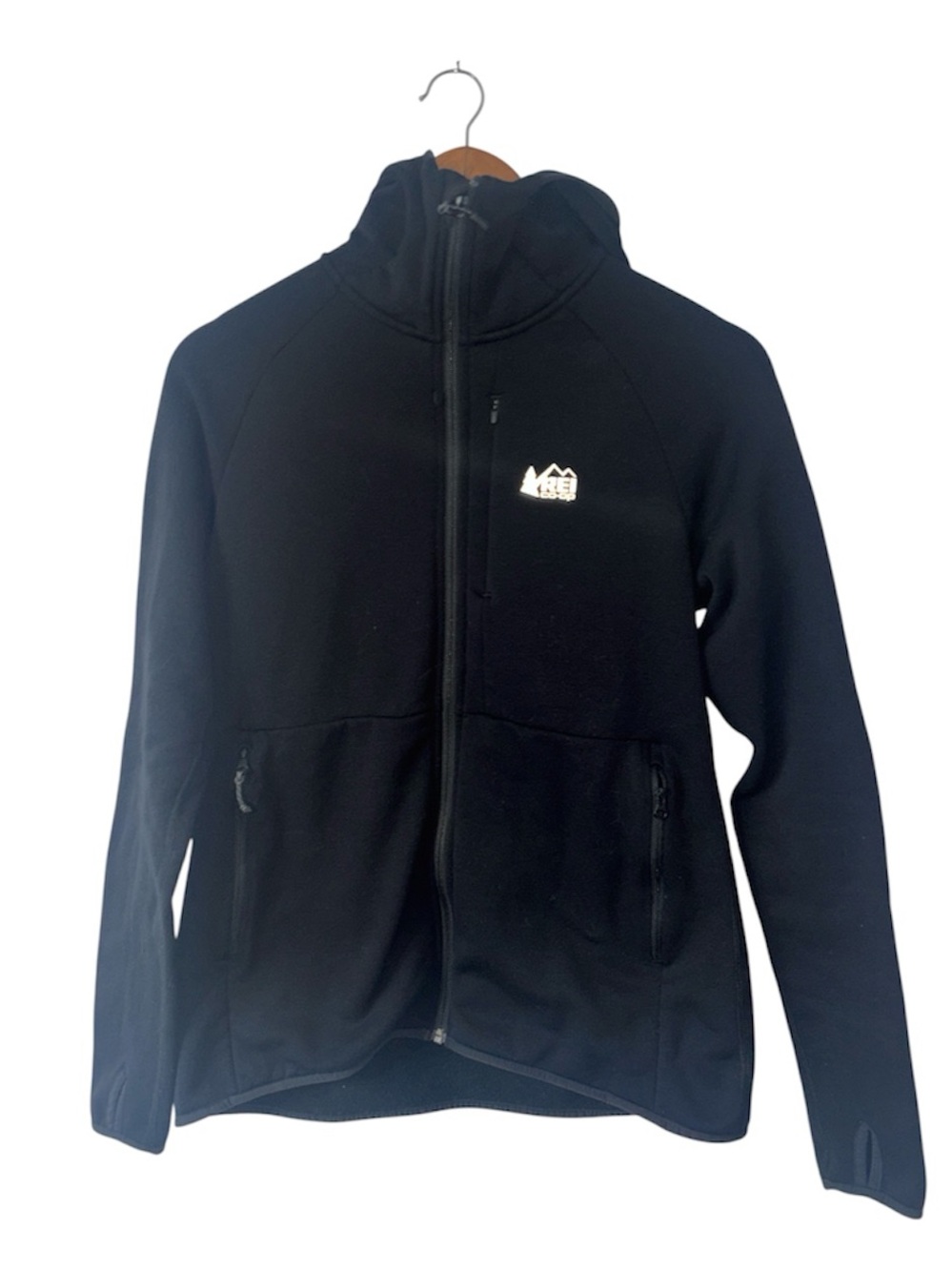 REI Black Polartec Full Zipper Sweatshirt Hoodie Fleece Hiking Size Medium